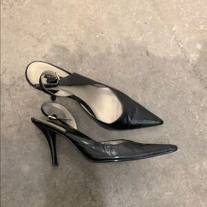 Nine West genuine leather pointy toe kitten sling back heels